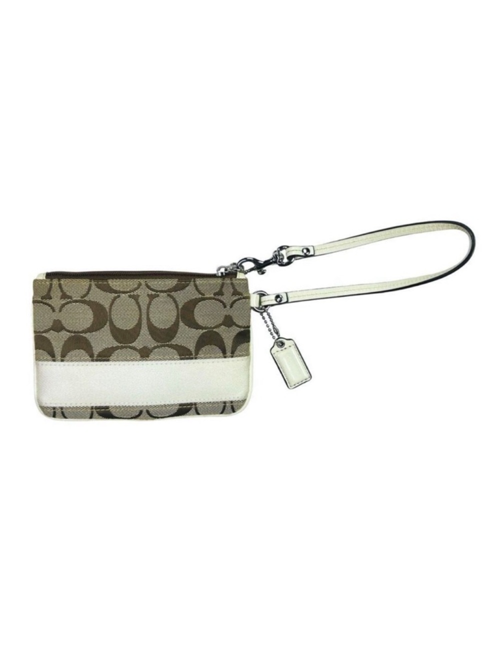COACH Signature Small Wristlet  - Vintage Khaki / White